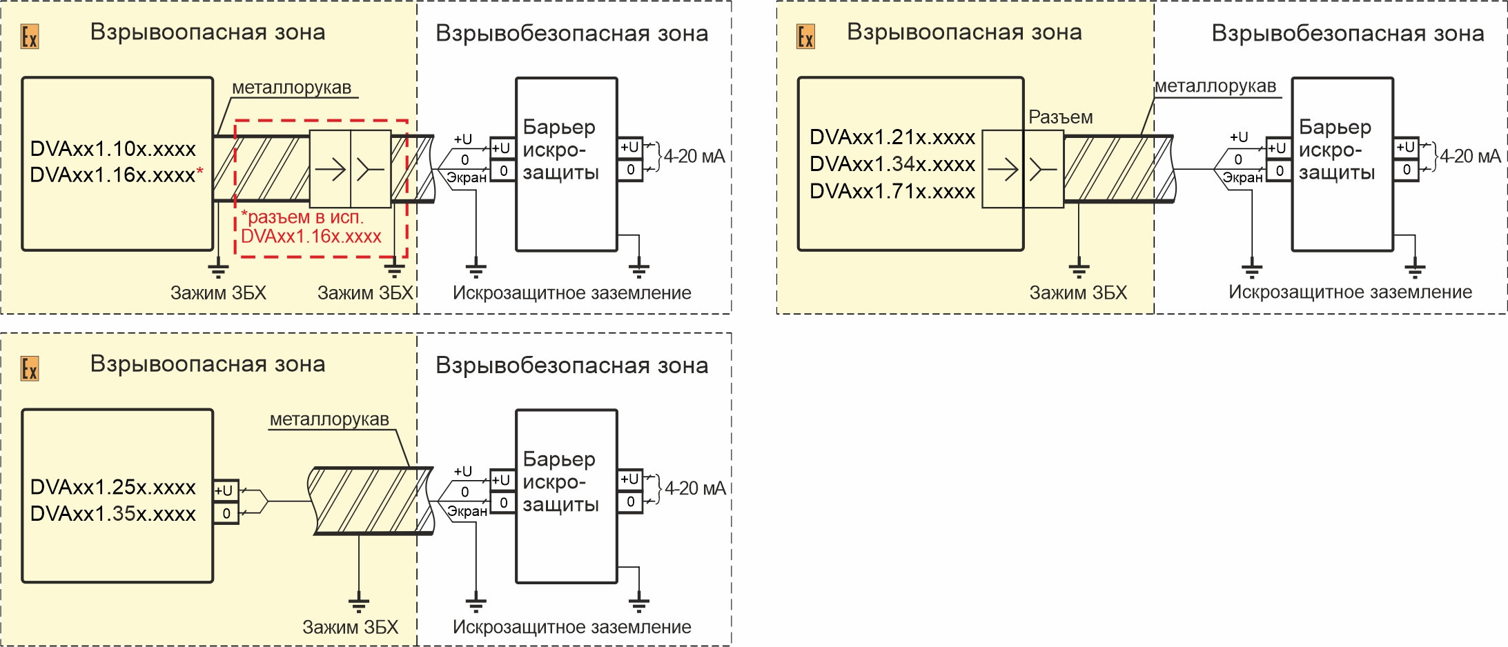 Схемы подключения вибропреобразователей DVA121.3XX